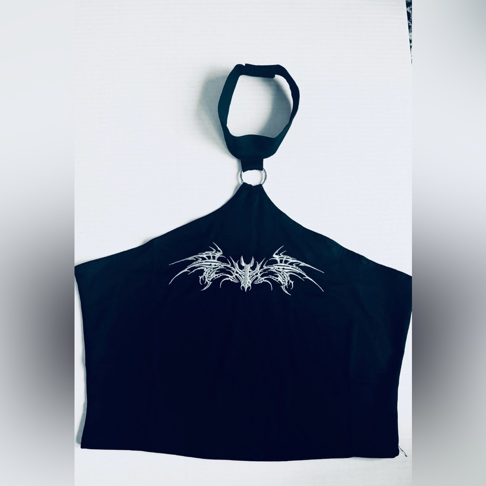 WIDOW by DollsKill black w/Silver embroidered design Halter top. Size 1X